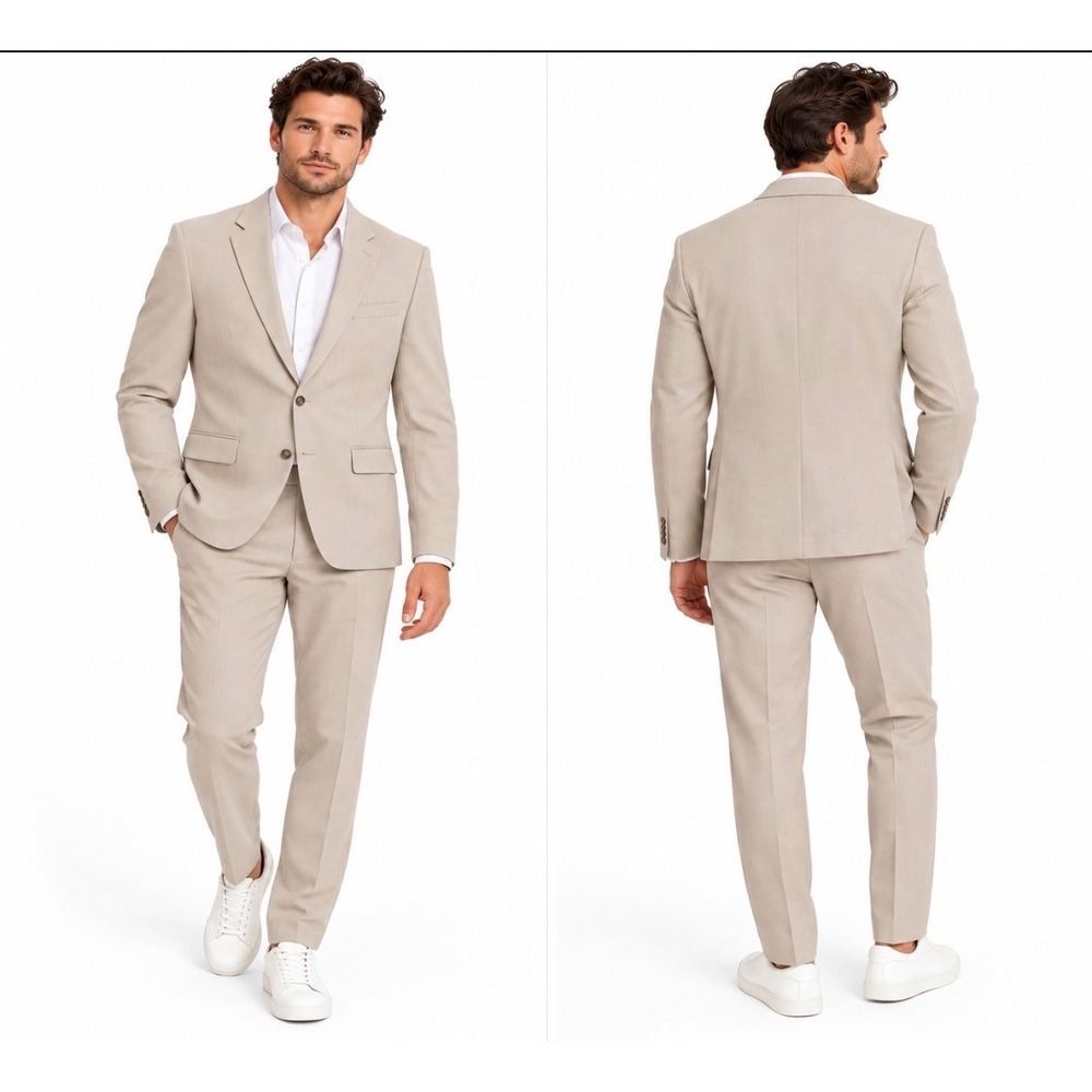 Zara Slim Fit Suit Set Mens Sz 40 Blazer Sz 36 pants Sand Stretch
NWOT